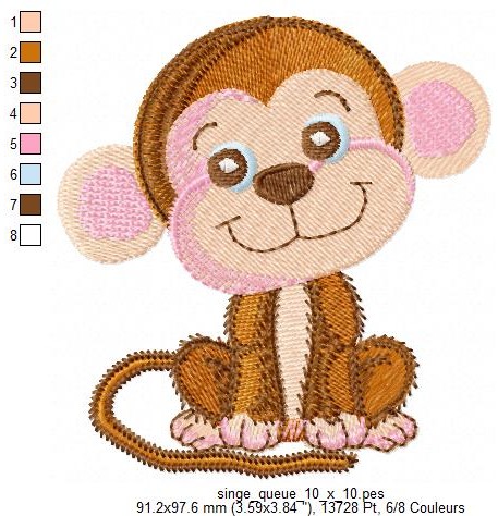 Margarida Broderie - Motifs machines à broder, broderie, FSL, ITH, Appliqués, Redwork, Motifs gratuits - Singe