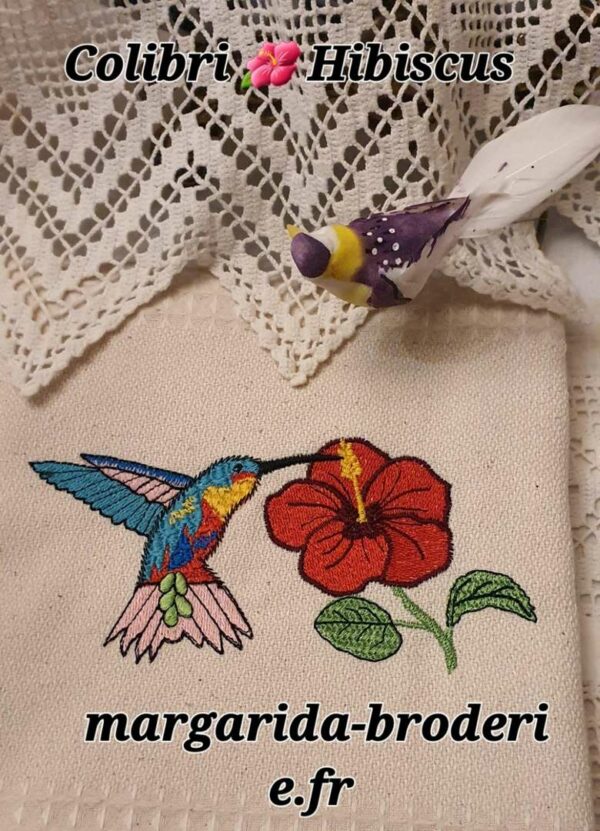 Margarida Broderie - Motifs machines à broder, broderie, FSL, ITH, Appliqués, Redwork, Motifs gratuits - Colibri et Hibiscus (avec vidéo)