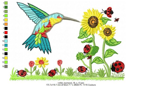 Margarida Broderie - Motifs machines à broder, broderie, FSL, ITH, Appliqués, Redwork, Motifs gratuits - Colibri Tournesol (avec vidéo)