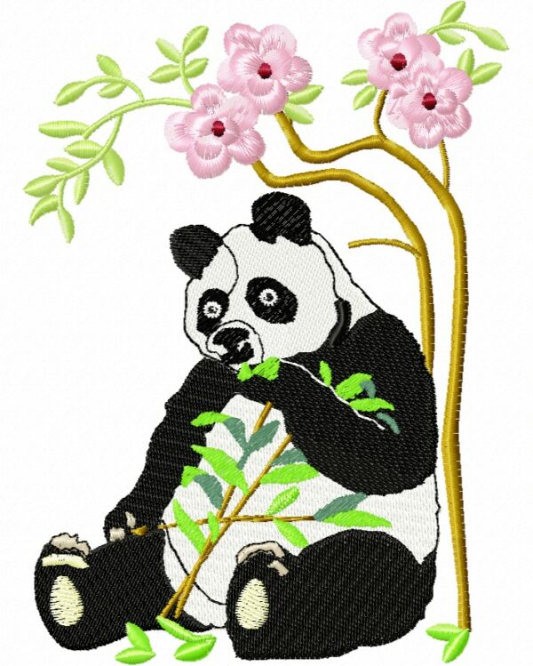 Margarida Broderie - Motifs machines à broder, broderie, FSL, ITH, Appliqués, Redwork, Motifs gratuits - Panda bambou fleuri