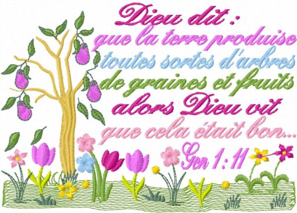 Margarida Broderie - Motifs machines à broder, broderie, FSL, ITH, Appliqués, Redwork, Motifs gratuits - Texte biblique – Genèse 1:11