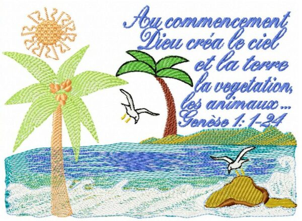 Margarida Broderie - Motifs machines à broder, broderie, FSL, ITH, Appliqués, Redwork, Motifs gratuits - Texte biblique – Genèse 1:1-24