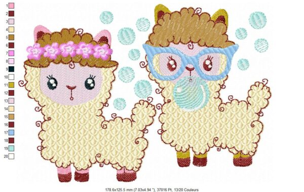 Margarida Broderie - Motifs machines à broder, broderie, FSL, ITH, Appliqués, Redwork, Motifs gratuits - Couple lamas