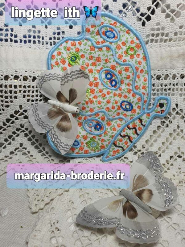 Margarida Broderie - Motifs machines à broder, broderie, FSL, ITH, Appliqués, Redwork, Motifs gratuits - Lingette Papillon (ITH)