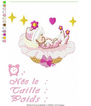 Margarida Broderie - Motifs machines à broder, broderie, FSL, ITH, Appliqués, Redwork, Motifs gratuits - Naissance bébé fille