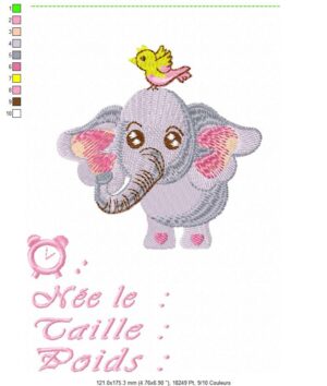 Margarida Broderie - Motifs machines à broder, broderie, FSL, ITH, Appliqués, Redwork, Motifs gratuits - Naissance éléphanteau fille