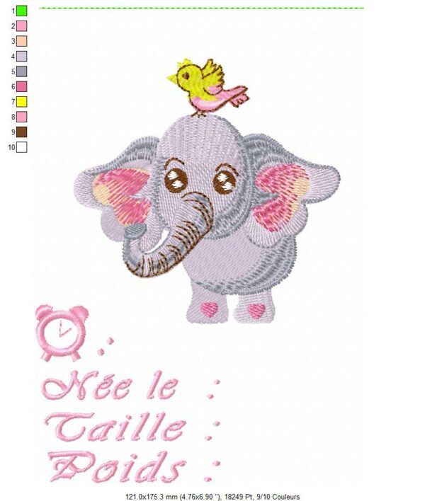 Margarida Broderie - Motifs machines à broder, broderie, FSL, ITH, Appliqués, Redwork, Motifs gratuits - Naissance éléphanteau fille