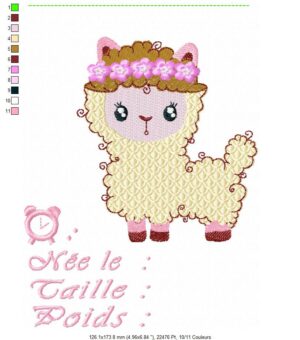 Margarida Broderie - Motifs machines à broder, broderie, FSL, ITH, Appliqués, Redwork, Motifs gratuits - Naissance lama fille