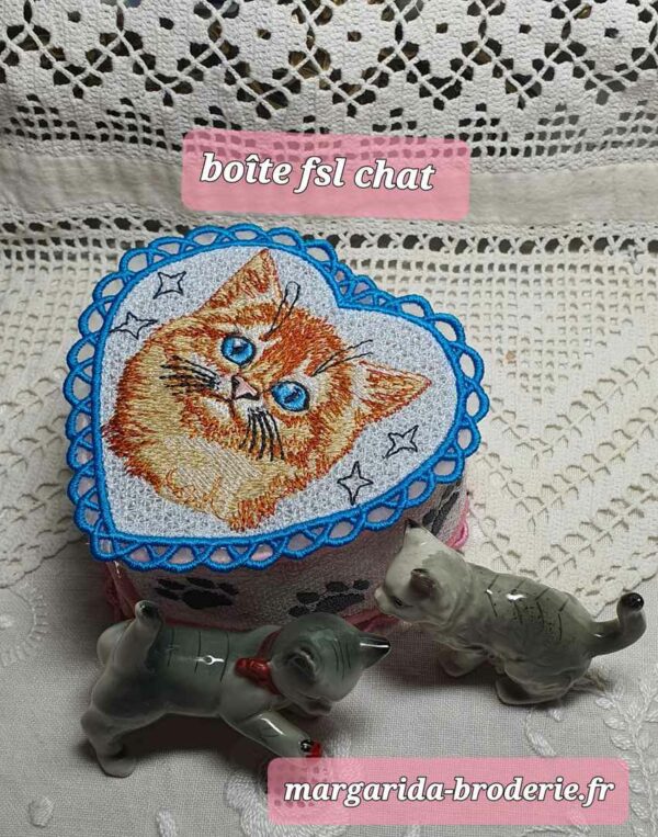 Margarida Broderie - Motifs machines à broder, broderie, FSL, ITH, Appliqués, Redwork, Motifs gratuits - Chat roux (Boite FSL) (avec Tuto)