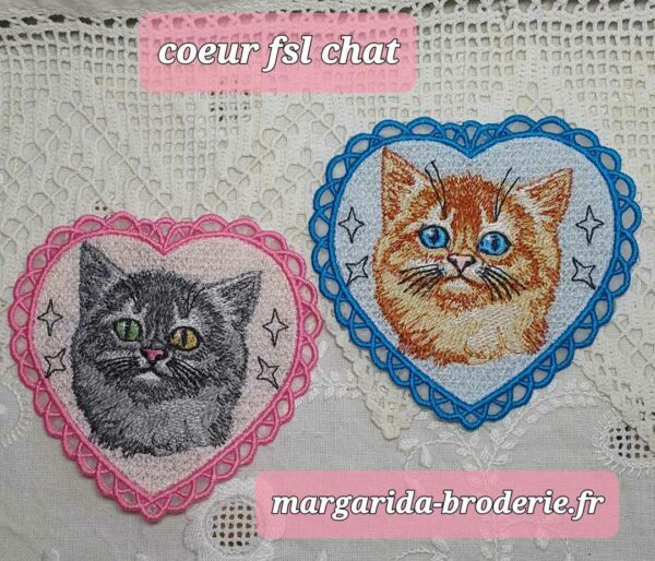 Margarida Broderie - Motifs machines à broder, broderie, FSL, ITH, Appliqués, Redwork, Motifs gratuits - Coeur Chat roux (FSL)