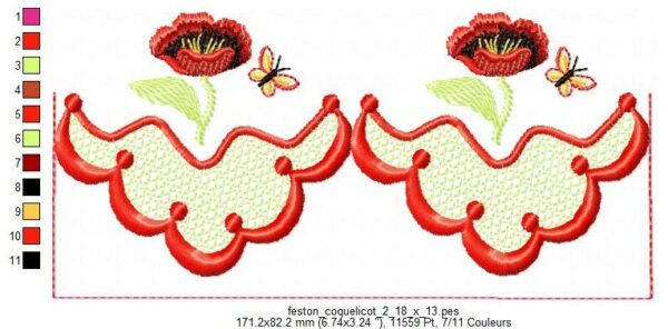 Margarida Broderie - Motifs machines à broder, broderie, FSL, ITH, Appliqués, Redwork, Motifs gratuits - Feston Coquelicot (3 tailles)