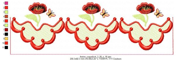 Margarida Broderie - Motifs machines à broder, broderie, FSL, ITH, Appliqués, Redwork, Motifs gratuits - Feston Coquelicot (3 tailles)