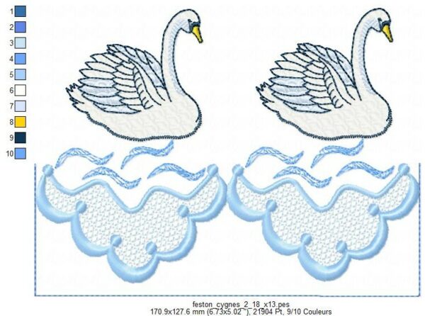 Margarida Broderie - Motifs machines à broder, broderie, FSL, ITH, Appliqués, Redwork, Motifs gratuits - Feston Cygne (3 tailles)