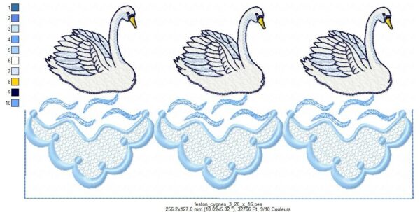 Margarida Broderie - Motifs machines à broder, broderie, FSL, ITH, Appliqués, Redwork, Motifs gratuits - Feston Cygne (3 tailles)