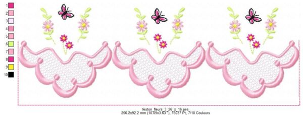 Margarida Broderie - Motifs machines à broder, broderie, FSL, ITH, Appliqués, Redwork, Motifs gratuits - Feston Fleurs (3 tailles)