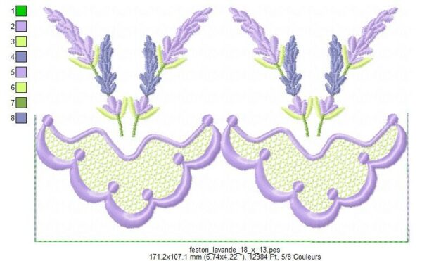 Margarida Broderie - Motifs machines à broder, broderie, FSL, ITH, Appliqués, Redwork, Motifs gratuits - Feston Lavande (3 tailles)