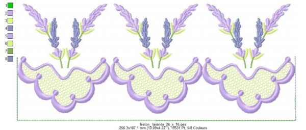 Margarida Broderie - Motifs machines à broder, broderie, FSL, ITH, Appliqués, Redwork, Motifs gratuits - Feston Lavande (3 tailles)