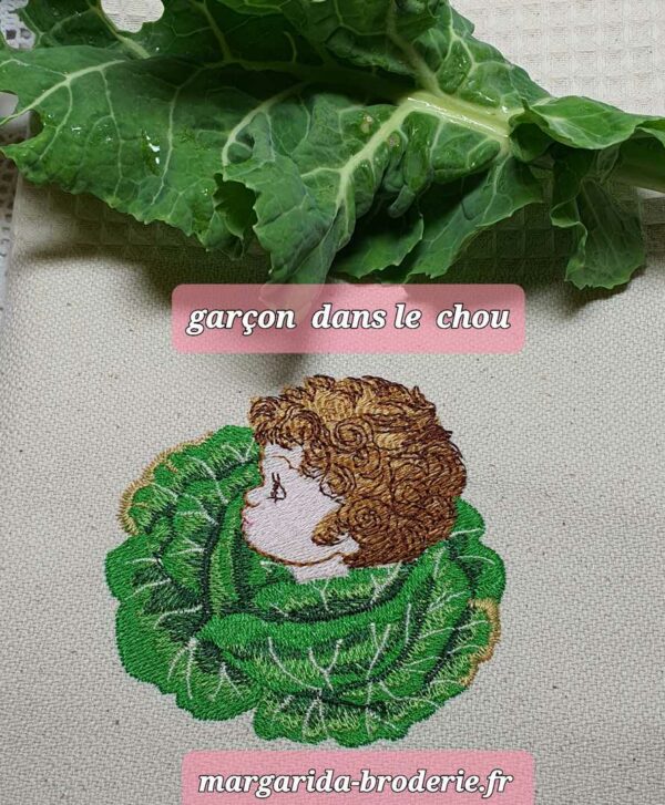 Margarida Broderie - Motifs machines à broder, broderie, FSL, ITH, Appliqués, Redwork, Motifs gratuits - Garçon dans le Chou