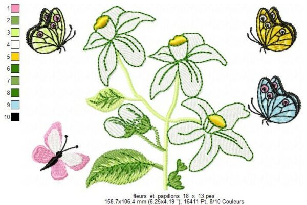 Margarida Broderie - Motifs machines à broder, broderie, FSL, ITH, Appliqués, Redwork, Motifs gratuits - Fleurs et Papillons