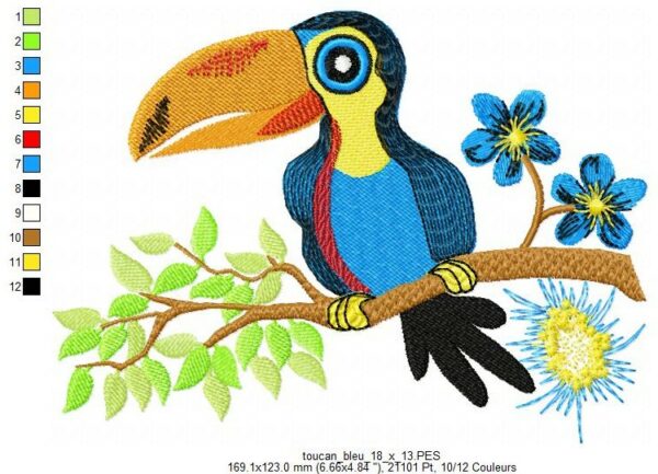 Margarida Broderie - Motifs machines à broder, broderie, FSL, ITH, Appliqués, Redwork, Motifs gratuits - Toucan bleu