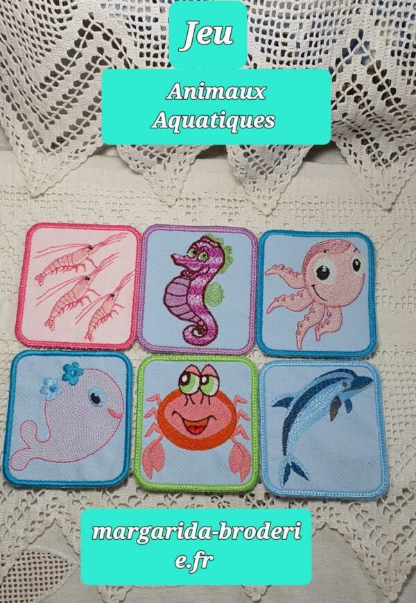 Margarida Broderie - Motifs machines à broder, broderie, FSL, ITH, Appliqués, Redwork, Motifs gratuits - Jeu Memory – Animaux aquatiques (ITH) (avec Tuto)