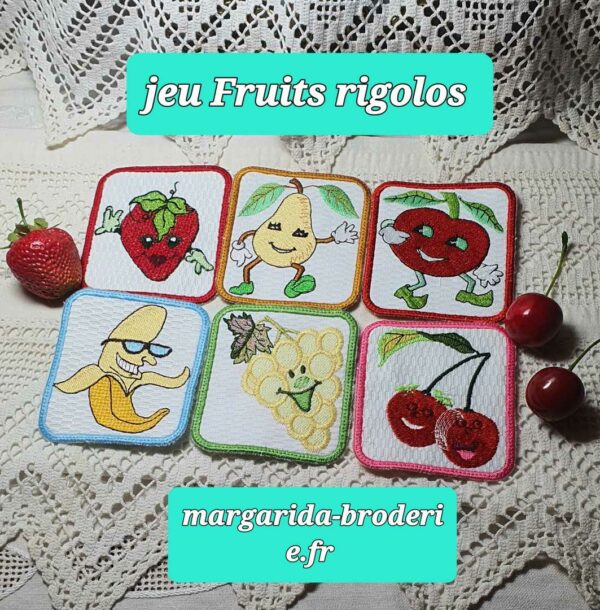 Margarida Broderie - Motifs machines à broder, broderie, FSL, ITH, Appliqués, Redwork, Motifs gratuits - Jeu Memory – Fruits rigolos (ITH) (avec Tuto)