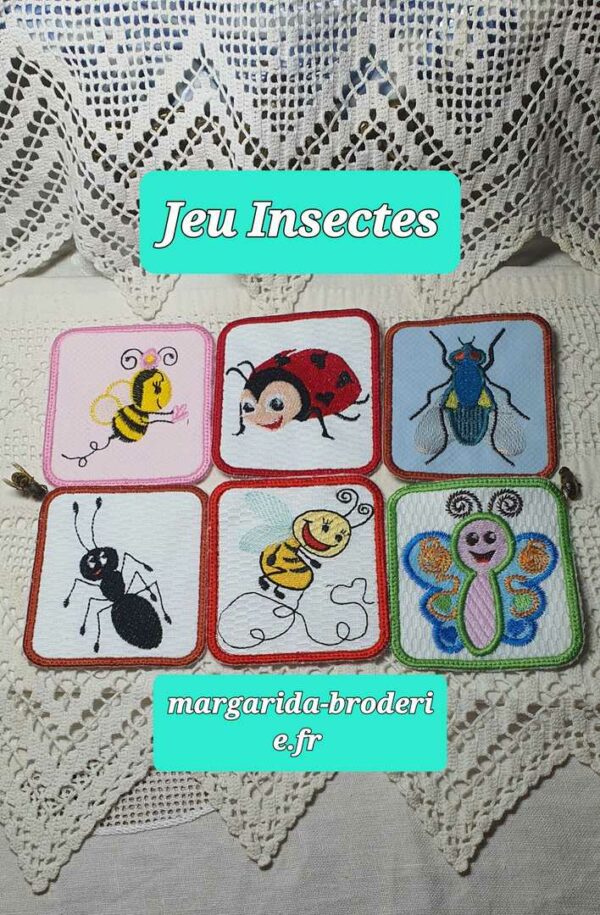 Margarida Broderie - Motifs machines à broder, broderie, FSL, ITH, Appliqués, Redwork, Motifs gratuits - Jeu Memory – Insectes (ITH) (avec Tuto)