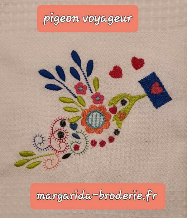 Margarida Broderie - Motifs machines à broder, broderie, FSL, ITH, Appliqués, Redwork, Motifs gratuits - Pigeon voyageur