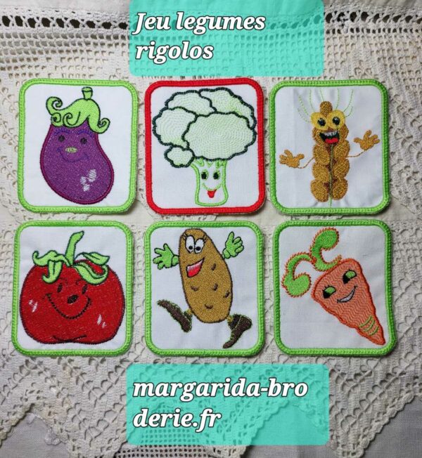 Margarida Broderie - Motifs machines à broder, broderie, FSL, ITH, Appliqués, Redwork, Motifs gratuits - Jeu Memory – Légumes rigolos (ITH) (avec Tuto)