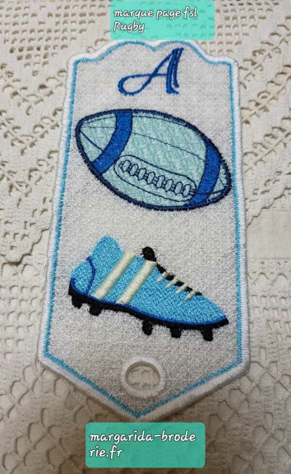 Margarida Broderie - Motifs machines à broder, broderie, FSL, ITH, Appliqués, Redwork, Motifs gratuits - Marque-page Rugby (FSL)
