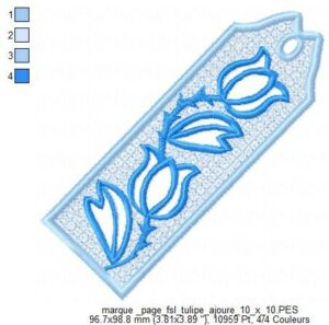 Margarida Broderie - Motifs machines à broder, broderie, FSL, ITH, Appliqués, Redwork, Motifs gratuits - Marque-page Tulipe ajourée (FSL)
