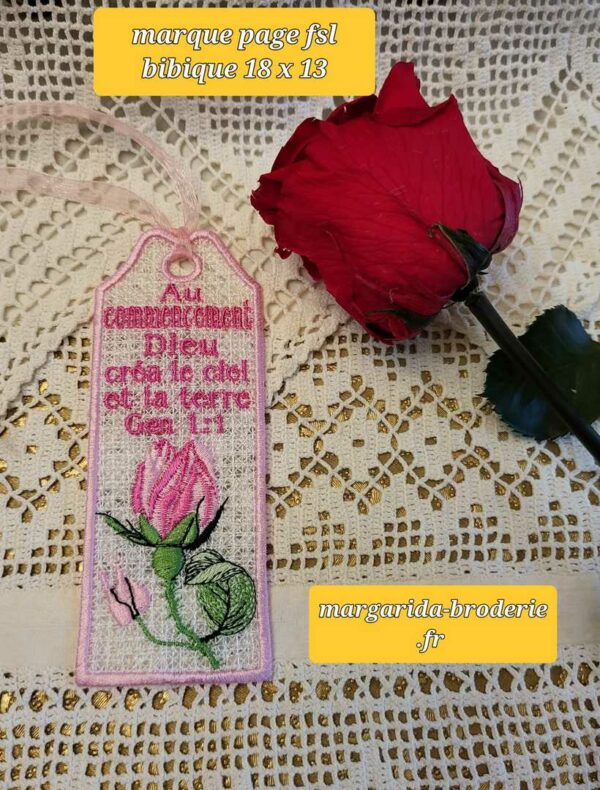 Margarida Broderie - Motifs machines à broder, broderie, FSL, ITH, Appliqués, Redwork, Motifs gratuits - Marque-page Bible Gen. 1:1 (FSL)