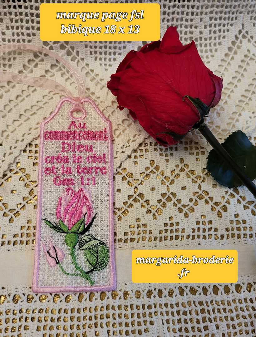 Margarida Broderie - Motifs machines à broder, broderie, FSL, ITH, Appliqués, Redwork, Motifs gratuits - Marque-page Bible Gen. 1:1 (FSL)