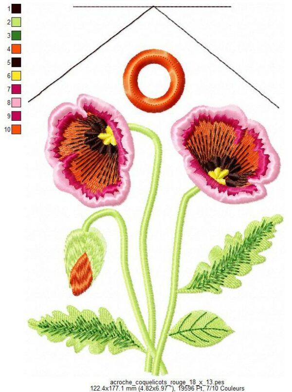 Margarida Broderie - Motifs machines à broder, broderie, FSL, ITH, Appliqués, Redwork, Motifs gratuits - Accroche – Coquelicots rouges (avec Tuto et Vidéo)