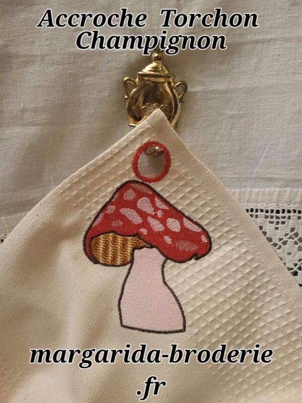 Margarida Broderie - Motifs machines à broder, broderie, FSL, ITH, Appliqués, Redwork, Motifs gratuits - Accroche torchon Champignon (avec Tuto)