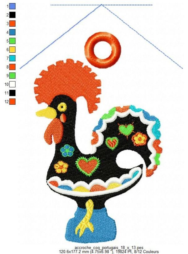 Margarida Broderie - Motifs machines à broder, broderie, FSL, ITH, Appliqués, Redwork, Motifs gratuits - Accroche torchon Coq Portugais (avec Tuto et Vidéo)