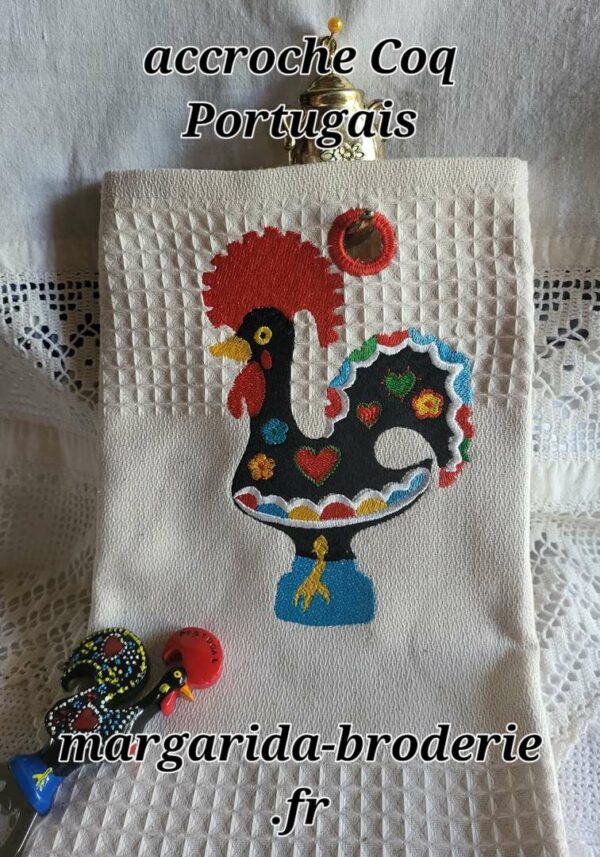 Margarida Broderie - Motifs machines à broder, broderie, FSL, ITH, Appliqués, Redwork, Motifs gratuits - Accroche torchon Coq Portugais (avec Tuto et Vidéo)