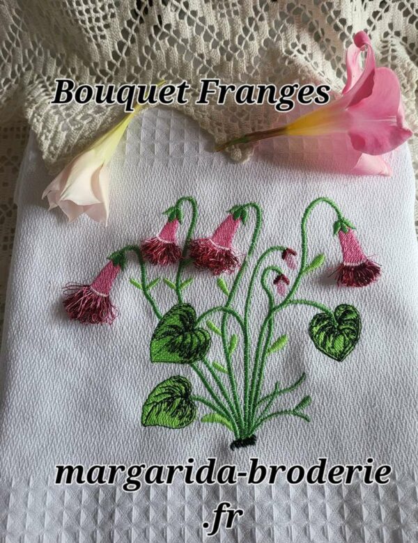 Margarida Broderie - Motifs machines à broder, broderie, FSL, ITH, Appliqués, Redwork, Motifs gratuits - Bouquet Franges 18×13 (avec tuto)