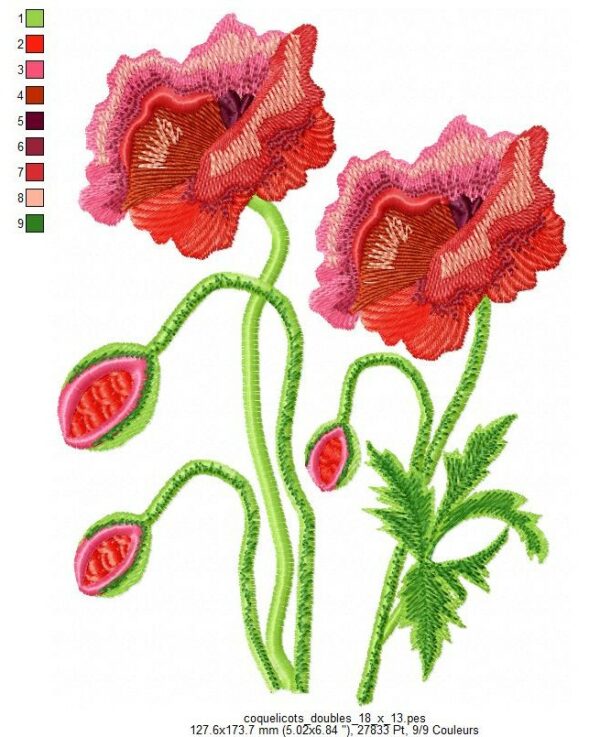 Margarida Broderie - Motifs machines à broder, broderie, FSL, ITH, Appliqués, Redwork, Motifs gratuits - Coquelicots doubles