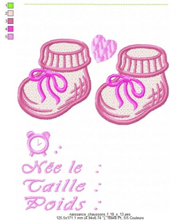 Margarida Broderie - Motifs machines à broder, broderie, FSL, ITH, Appliqués, Redwork, Motifs gratuits - Naissance Chaussons fille (avec Vidéo)