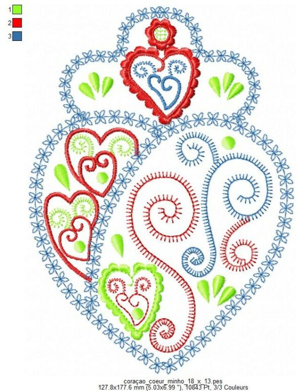 Margarida Broderie - Motifs machines à broder, broderie, FSL, ITH, Appliqués, Redwork, Motifs gratuits - Coraçao Coeur Minho