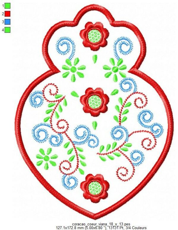 Margarida Broderie - Motifs machines à broder, broderie, FSL, ITH, Appliqués, Redwork, Motifs gratuits - Coraçao Coeur Viana
