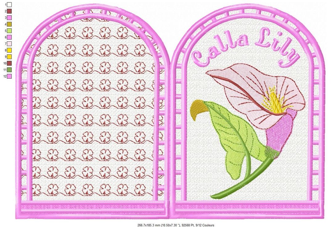 Margarida Broderie - Motifs machines à broder, broderie, FSL, ITH, Appliqués, Redwork, Motifs gratuits - Menu Calla Lily 26 x 16 (FSL) (avec vidéo)