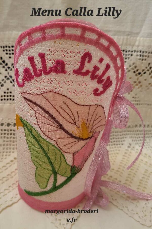 Margarida Broderie - Motifs machines à broder, broderie, FSL, ITH, Appliqués, Redwork, Motifs gratuits - Menu Calla Lily 30 x 20 (FSL) (avec vidéo)