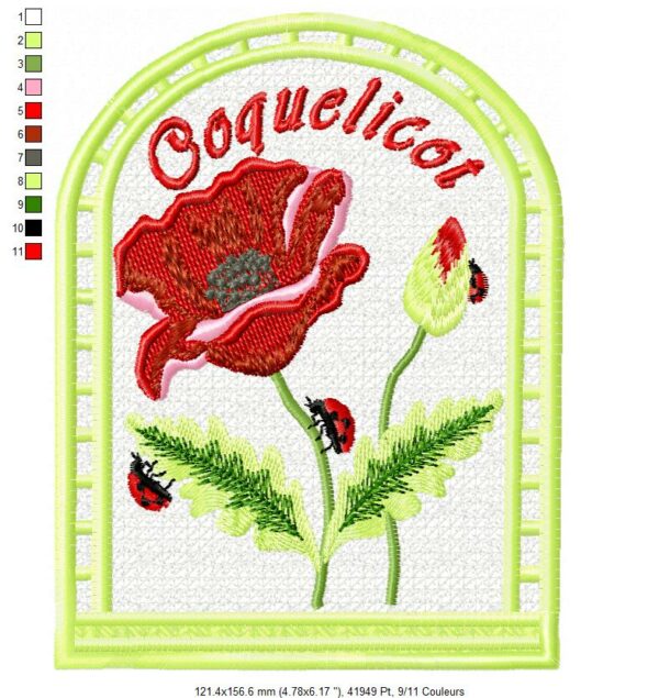 Margarida Broderie - Motifs machines à broder, broderie, FSL, ITH, Appliqués, Redwork, Motifs gratuits - Menu Coquelicot 18 x 13 (FSL) (avec tuto et vidéo)