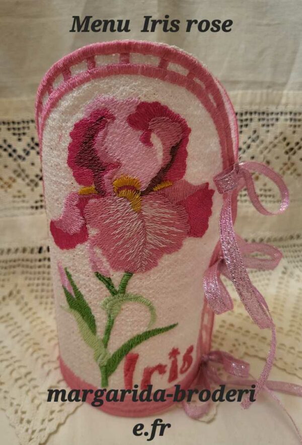 Margarida Broderie - Motifs machines à broder, broderie, FSL, ITH, Appliqués, Redwork, Motifs gratuits - Menu Iris rose 26 x 16 (FSL) (avec vidéo)