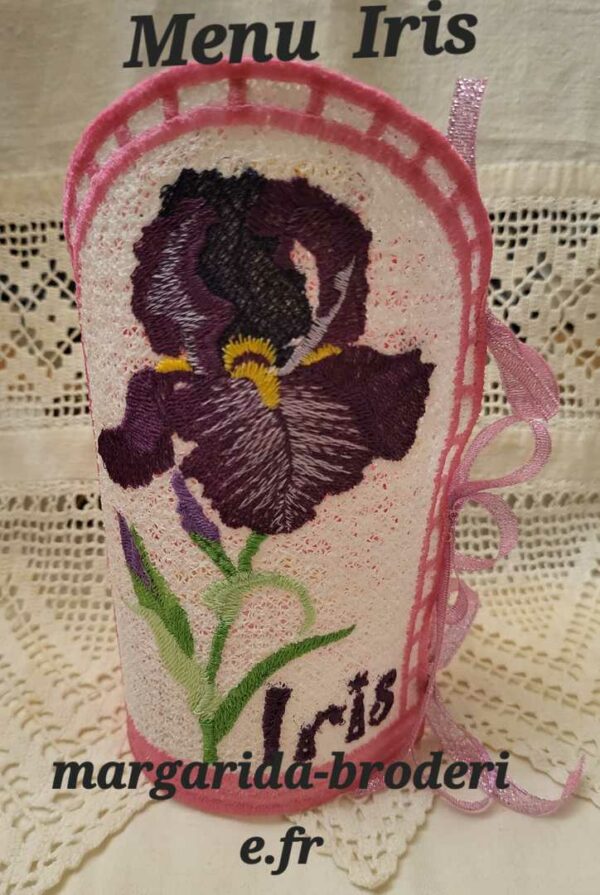 Margarida Broderie - Motifs machines à broder, broderie, FSL, ITH, Appliqués, Redwork, Motifs gratuits - Menu Iris violet 26 x 16 (FSL) (avec vidéo)