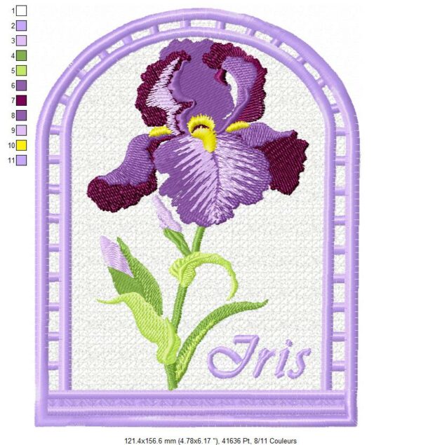 Margarida Broderie - Motifs machines à broder, broderie, FSL, ITH, Appliqués, Redwork, Motifs gratuits - Menu Iris violet 18 x 13 (FSL) (avec tuto et vidéo)