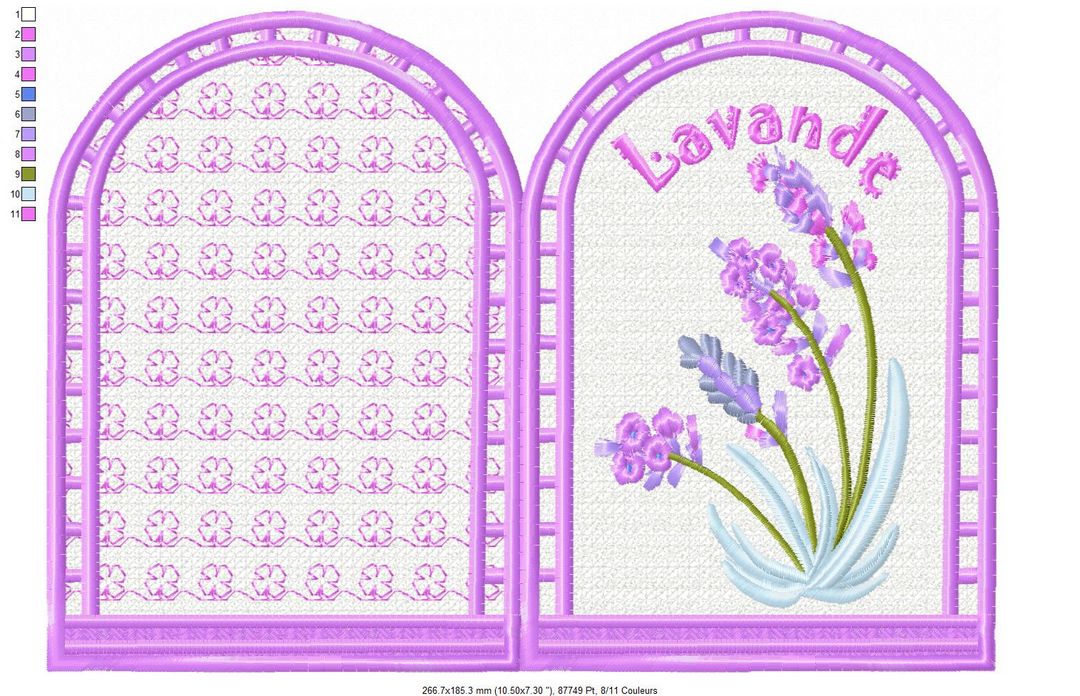 Margarida Broderie - Motifs machines à broder, broderie, FSL, ITH, Appliqués, Redwork, Motifs gratuits - Menu Lavande 26 x 16 (FSL) (avec vidéo)