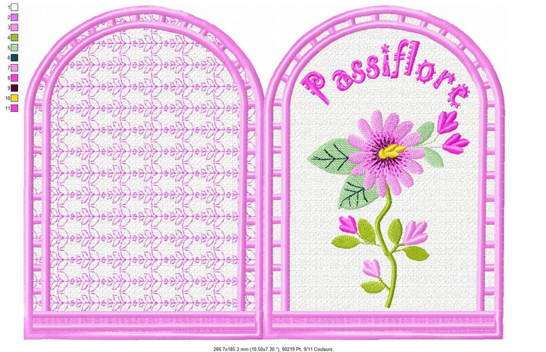 Margarida Broderie - Motifs machines à broder, broderie, FSL, ITH, Appliqués, Redwork, Motifs gratuits - Menu Passiflore 26 x 16 (FSL) (avec vidéo)